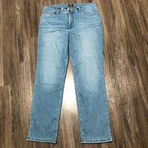 Lee Flannel Lined Blue Jeans Straight Leg Comfort Fit Size